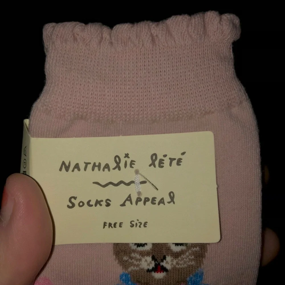 Nathalie Lete Socks Cat Lady In Pink US 6-10 w/ Ruffle Top Whimsical Artsy - Picture 2 of 5